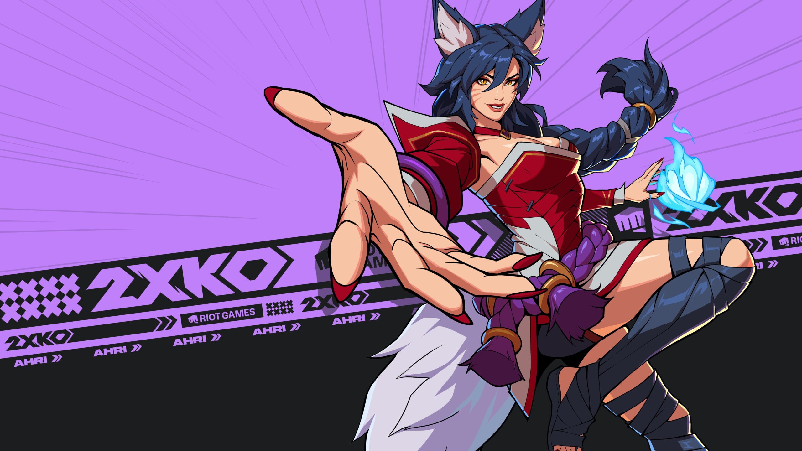 Ahri from League of Legends on 2XKO background